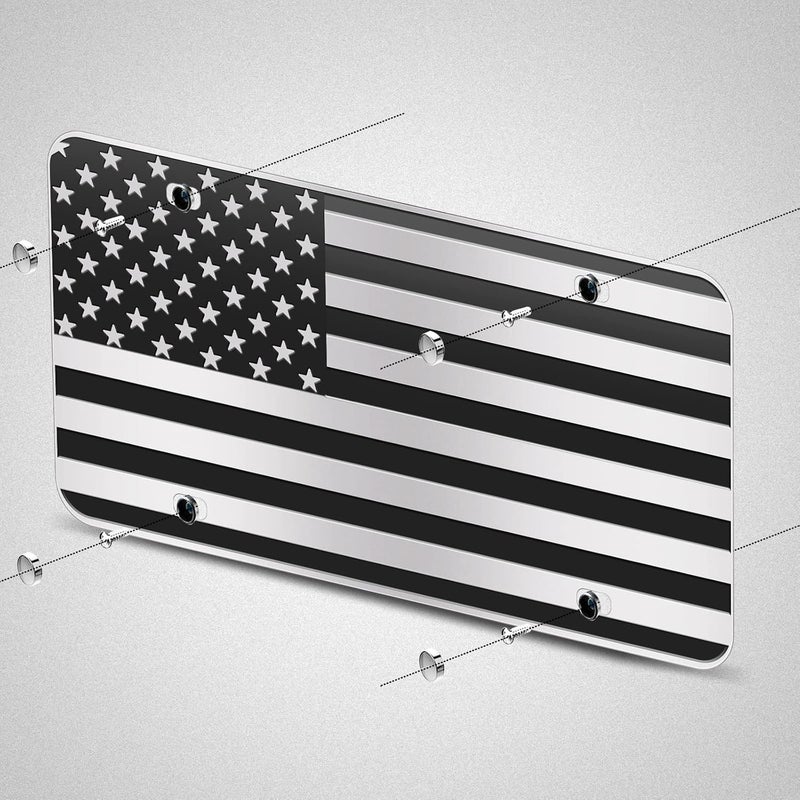 WYHCauto American Flag License Plate, Black Decoration Front Flag License Plates with 4 Holes, Aluminum Metal 3D Embossed US License Plate with Screws Caps, 6 * 12 inches Car Decor Accessory - Image 5